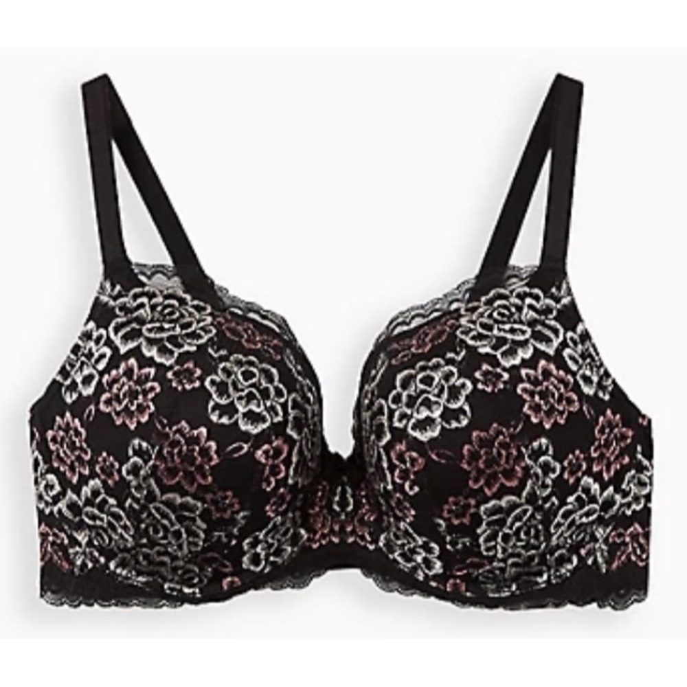 Torrid Floral Lace Underwire Bra - Black and Pink NWT SZ 40DDD - Picture 5 of 11